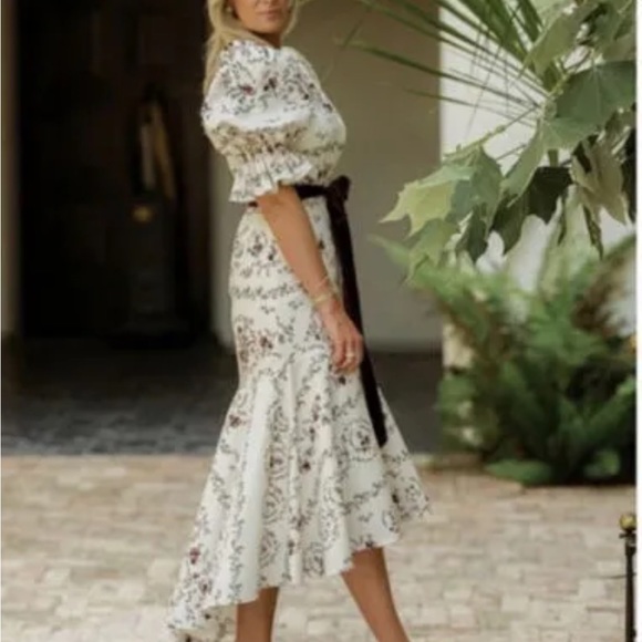NICOLA BATHIE Antonio Melani Designer floral puff sleeve ivory purple dress  8 - Picture 4 of 15